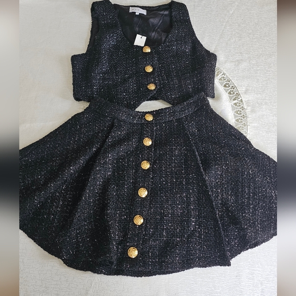 Mable Anthropologie Skirt Set Black Tweed - Picture 2 of 10